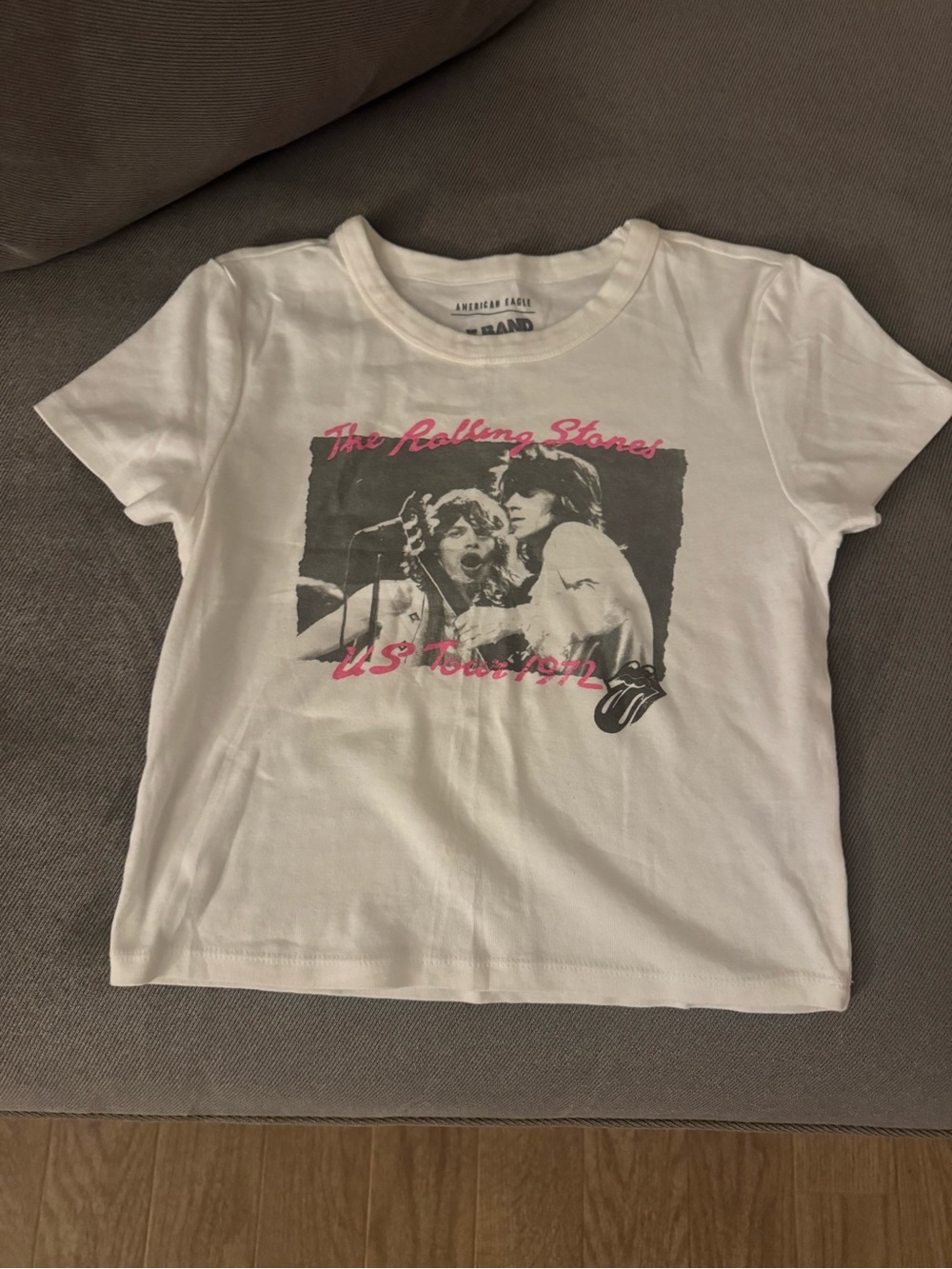 American Eagle Outfitters White Rolling Stones crop top
